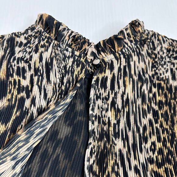 AllSaints Antheia Kiku Plissé Leopard Print Dress US10 Tiered Ruffle Rocker Chic - Picture 10 of 14